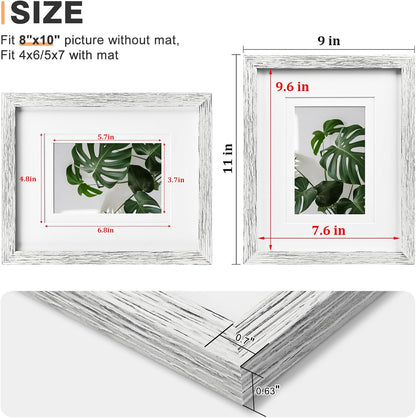 Egofine 8x10 Picture Frames Set of 4, Made of Solid Wood Covered by Plexiglass 4x6 and 5x7 with Mat or 8x10 without Mat, for Table Top Display and Wall Mounting Photo Frame Black