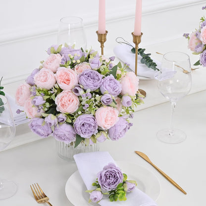 MARTINE MALL 2 Packs Peonies Artificial Flowers, Light Pink Artificial Peonies, Silk Peonies Flowers Fake Peonies Artificial Flowers Peonies Bouquet for Centerpiece Table Wedding Party Home Decor