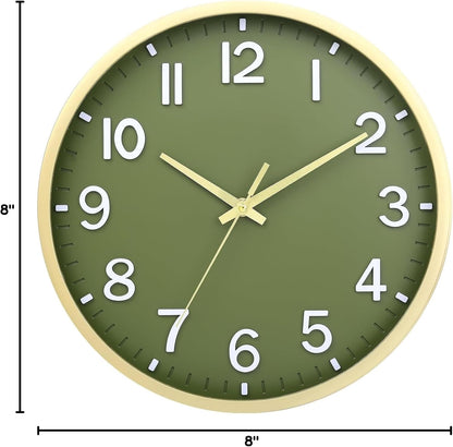 Wall Clocks Battery Operated 8 inch Modern Wall Clock,Silent Non Ticking Wall Clock for Living Room Bedroom Kitchen Office Classroom Decor (Green White)