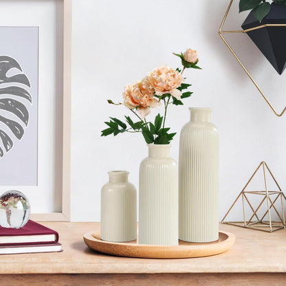 Small White Ceramic Vase Set of 3, Boho Modern White Flower Vase Room Decor, Farmhouse Decor, Vases for Your Kitchen, Bathroom, Bedroom, Living Room, Office&Shelf Centerpiece Table Decorations