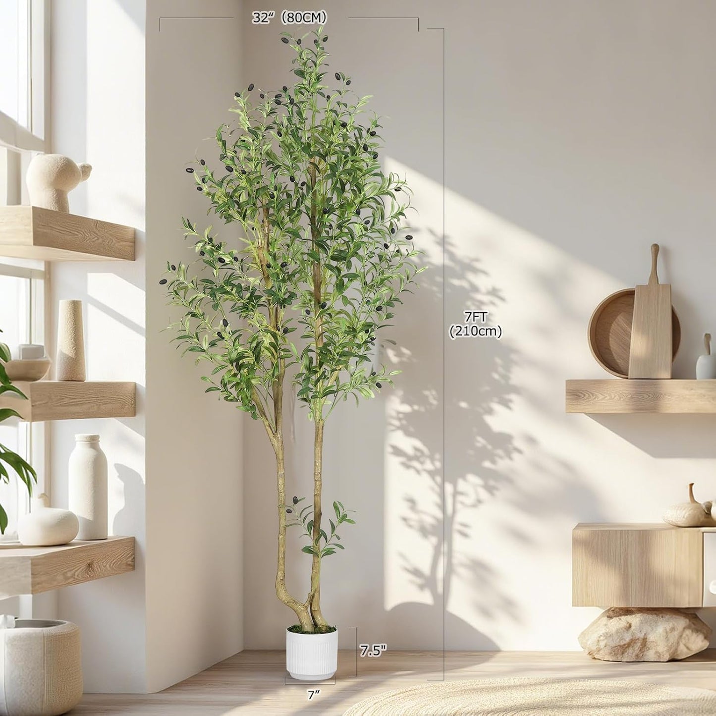 HZXGCP 6ft Artificial Olive Tree Indoor, Fake Olive Tree with White Pot, Faux Olive Tree with Dense Leaves & Realistic Fruits, Tall Artificial Plant for Home Living Room Office Entryway Decor