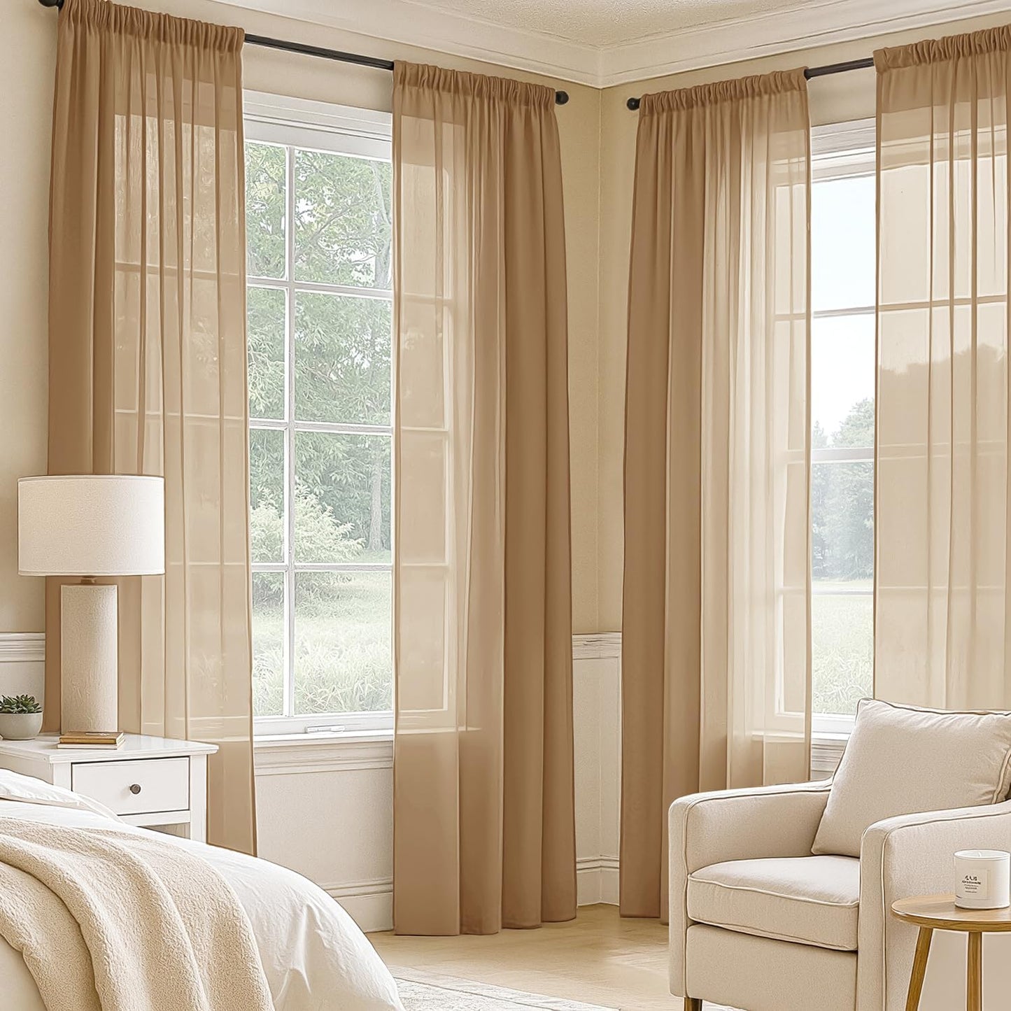 MIULEE White Sheer Curtains 84 Inches Long, 4 Panels Set, Light Filtering Rod Pocket Voile Drapes for Living Room and Bedroom, Airy Soft Fabric Window Treatments, 42 x 84 Inches