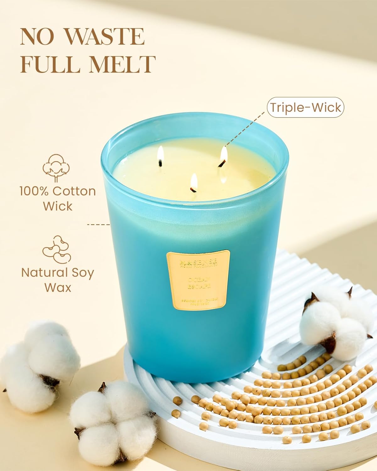 M&SENSE Jasmine Candles Highly Scented 3 Wick 35oz 150 Hours Burn Extra Large Jar Candles for Women, Natural Soy Wax Aromatherapy Candle for Stress Relief, Meditation, Yoga, Spa - Colors A