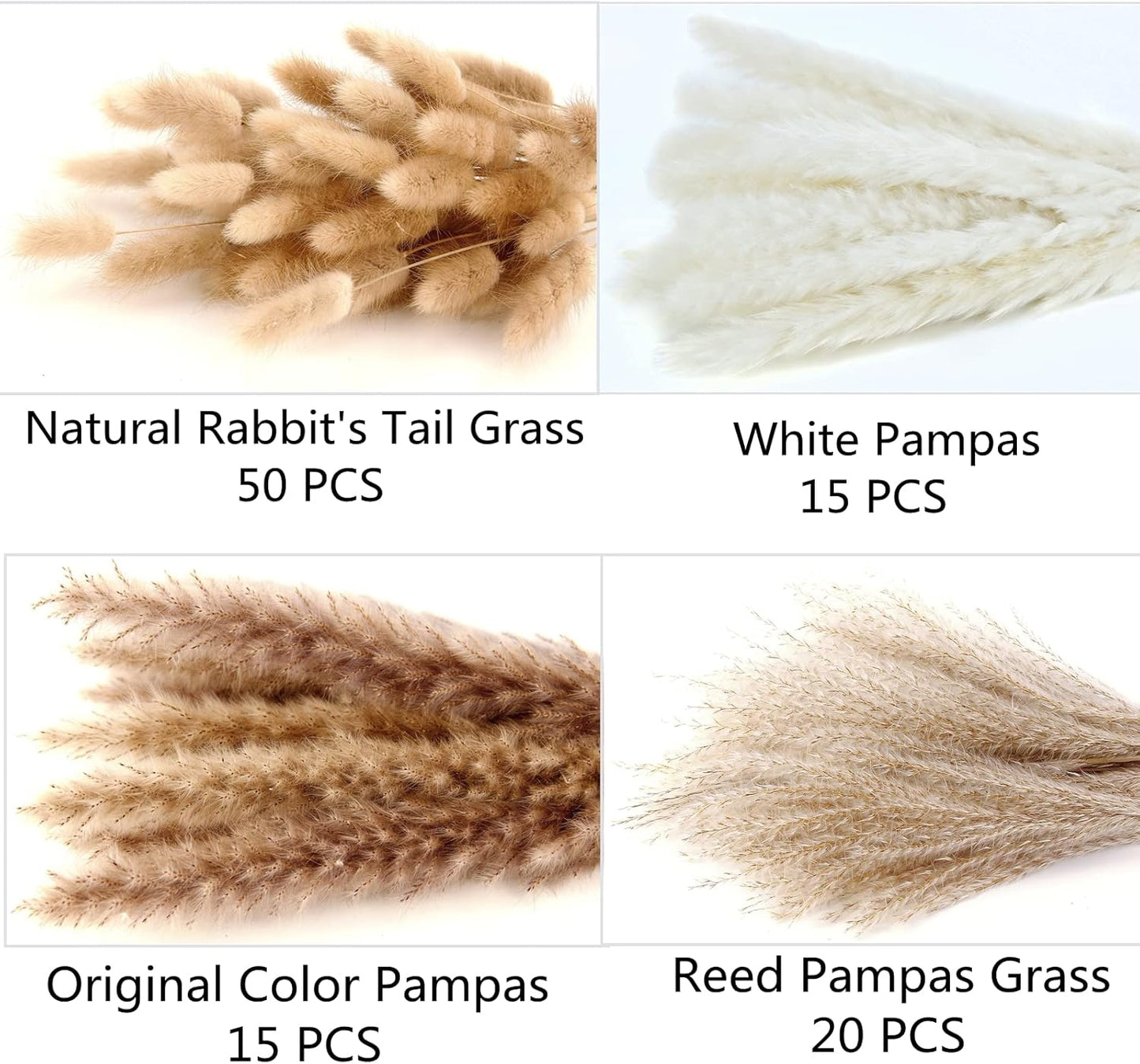 65PCS Pampas Grass Decor, Including pompas Floral, Reed Dried Grass and Bunny Tails Dried Flowers, Natural Dried Pampas Grass Bouquet for Boho Decor Wedding, Home Decoration