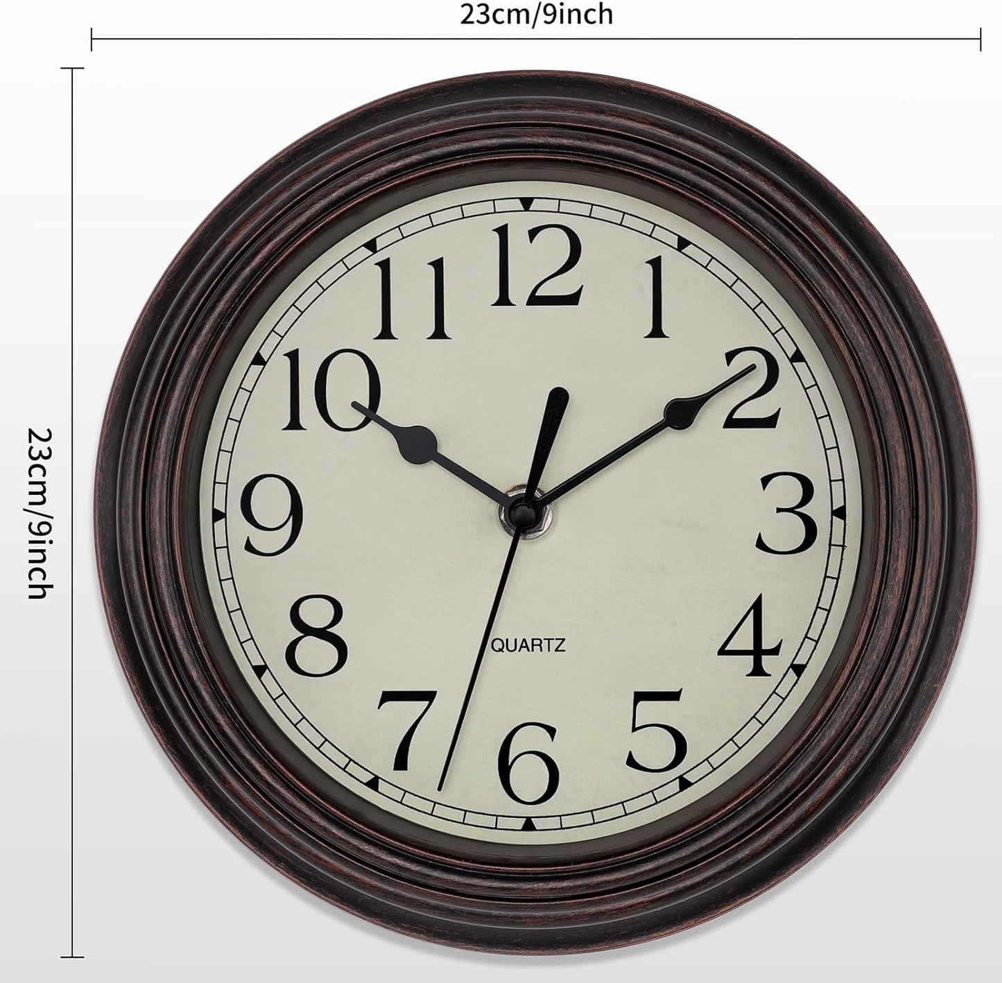 Foxtop Retro Silent Non-Ticking Round Classic Clock Quartz Decorative Battery Operated Wall Clock for Living Room Kitchen Home Office 12 Inch (Bronze)