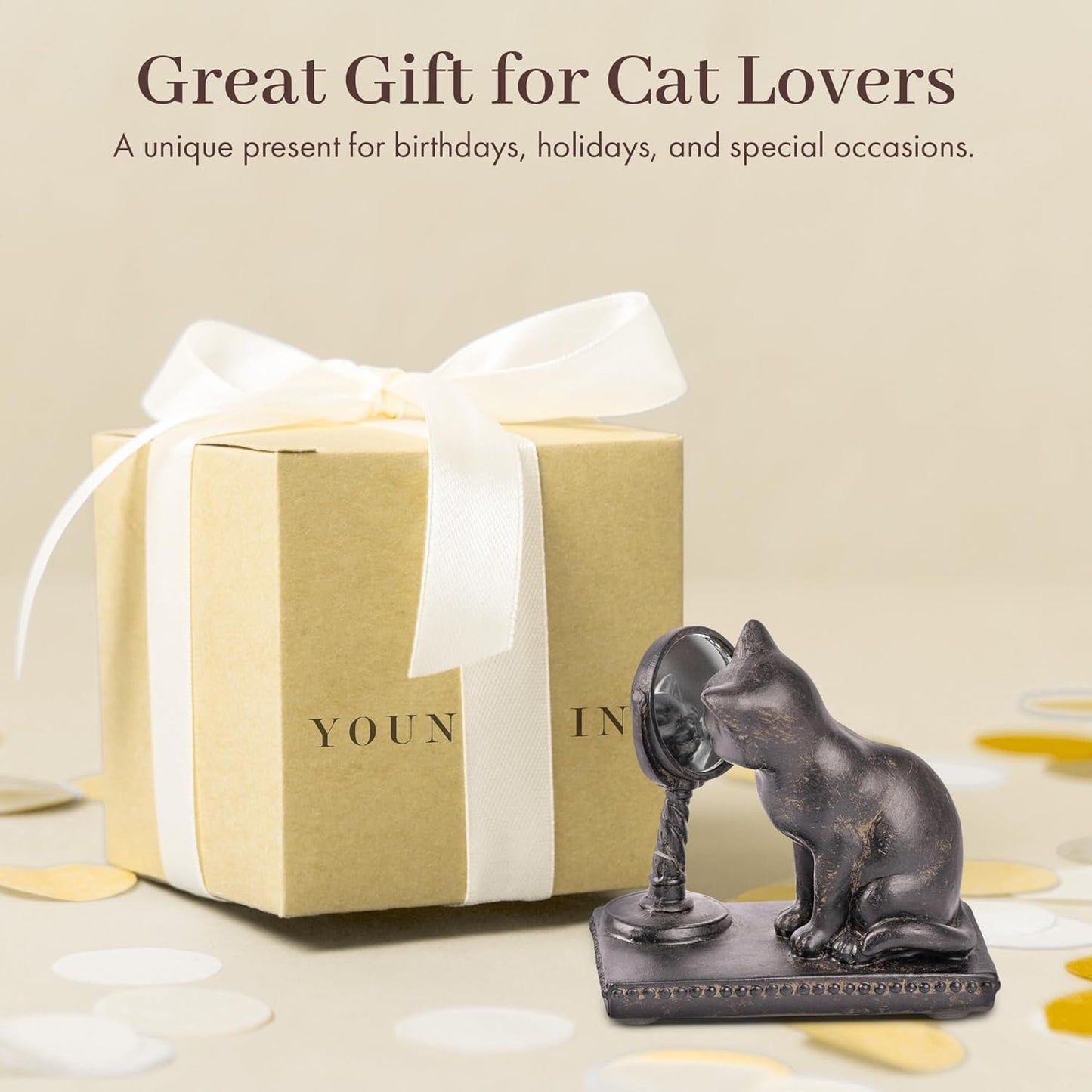 Young's Inc Cat Figurine - Cute Cat Statue - Whimsical Cat Decor for Cat Lovers, Collectibles and Meditation Decor - Cat with Eye Glasses - 4'' L X 3'' W X 5'' H