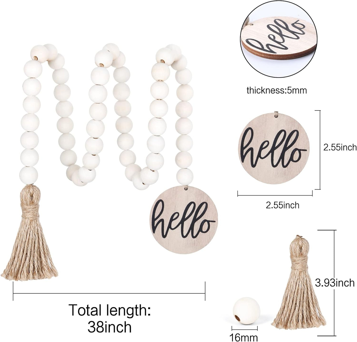 Meplait Love Wooden Bead Garland with Tassel, Decorative Beads Home Decor Farmhouse Tassel Garland Boho Decor for Tiered Tray（38in）