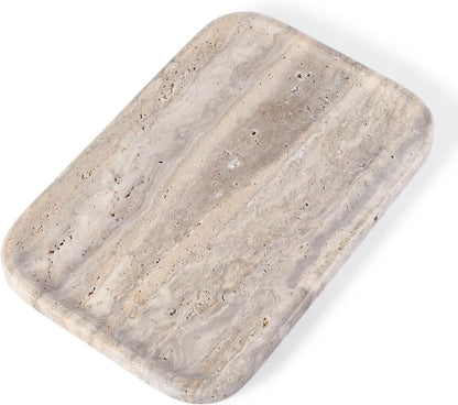Marble Vanity Tray for Dresser Organizer, Travertine Bathroom Tray Countertop, Beige Decorative Serving Trays, Kitchen Sink Storage, Jewelry & Perfume Holder(Travertino Romano)