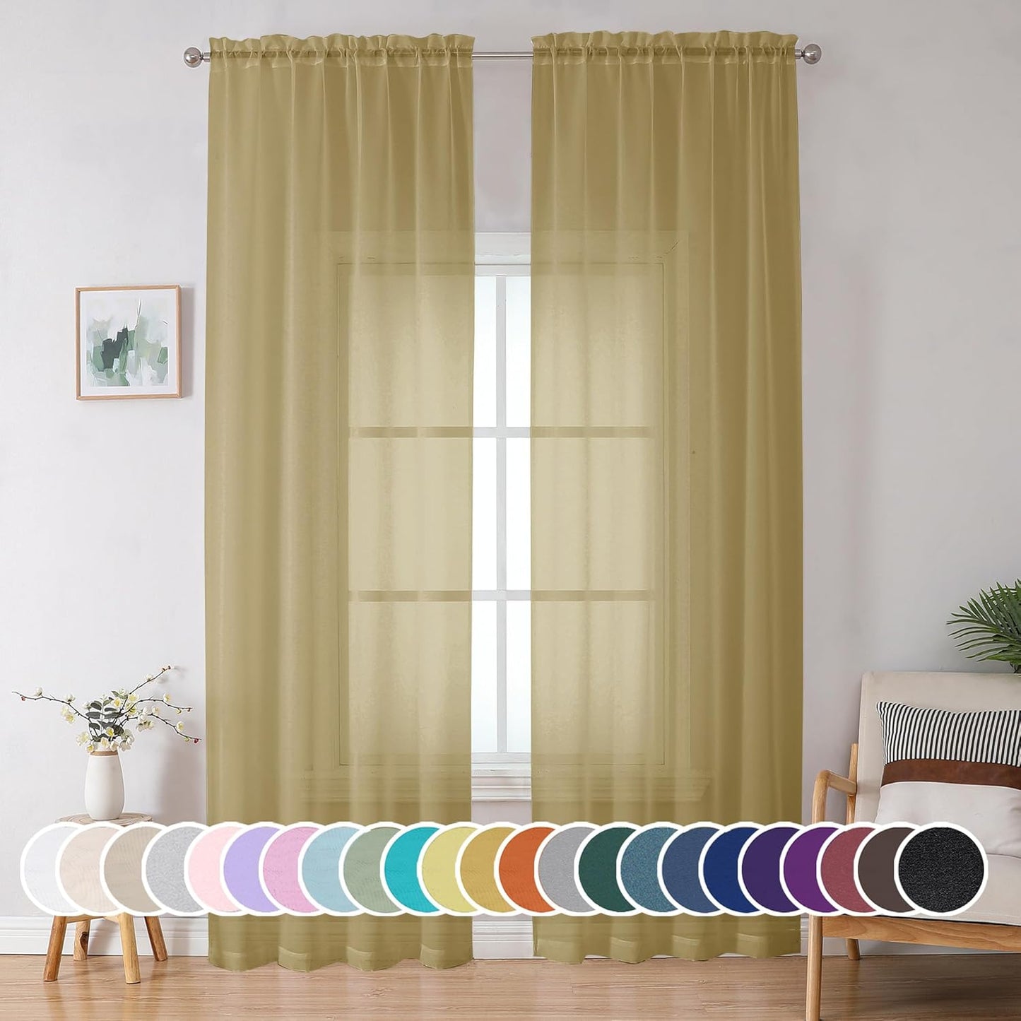 OWENIE Sheer Curtains 84 inches Long 2 Panels Set for Living Room/Bedroom, Rod Pocket Voile Sheer Panel Drapes, White, 2pcs, Each 42" W x 84" L - Colors B