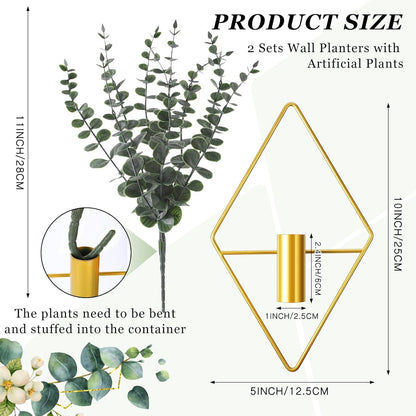 Jexine 4 Pcs Hanging Planters with Artificial Eucalyptus Metal Hanging Vase Indoor Plants Holder Modern Geometric Boho Bathroom Wall Decor for Living Room Home Office(Black)