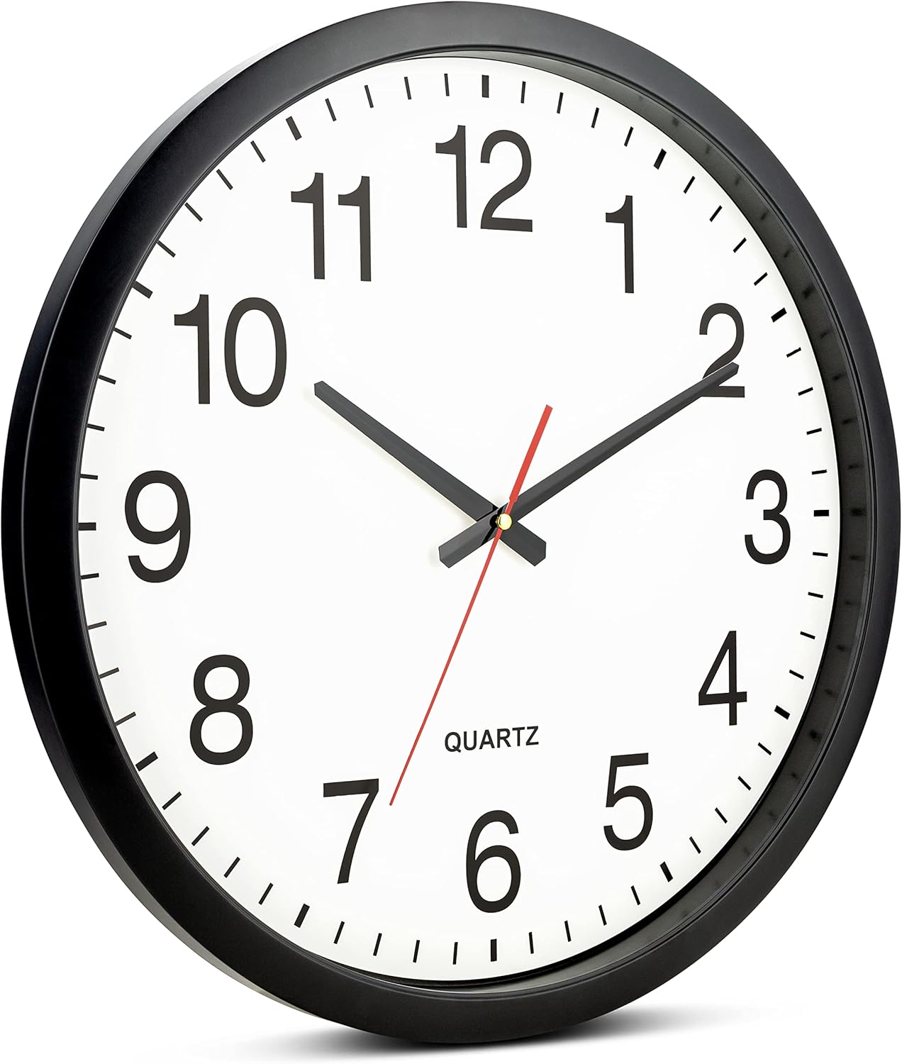 Bernhard Products Black Wall Clock Silent Non Ticking 10 Inch Quality Quartz Battery Operated Round Easy to Read Home/Office/Kitchen/Classroom/School Clock Sweep Movement