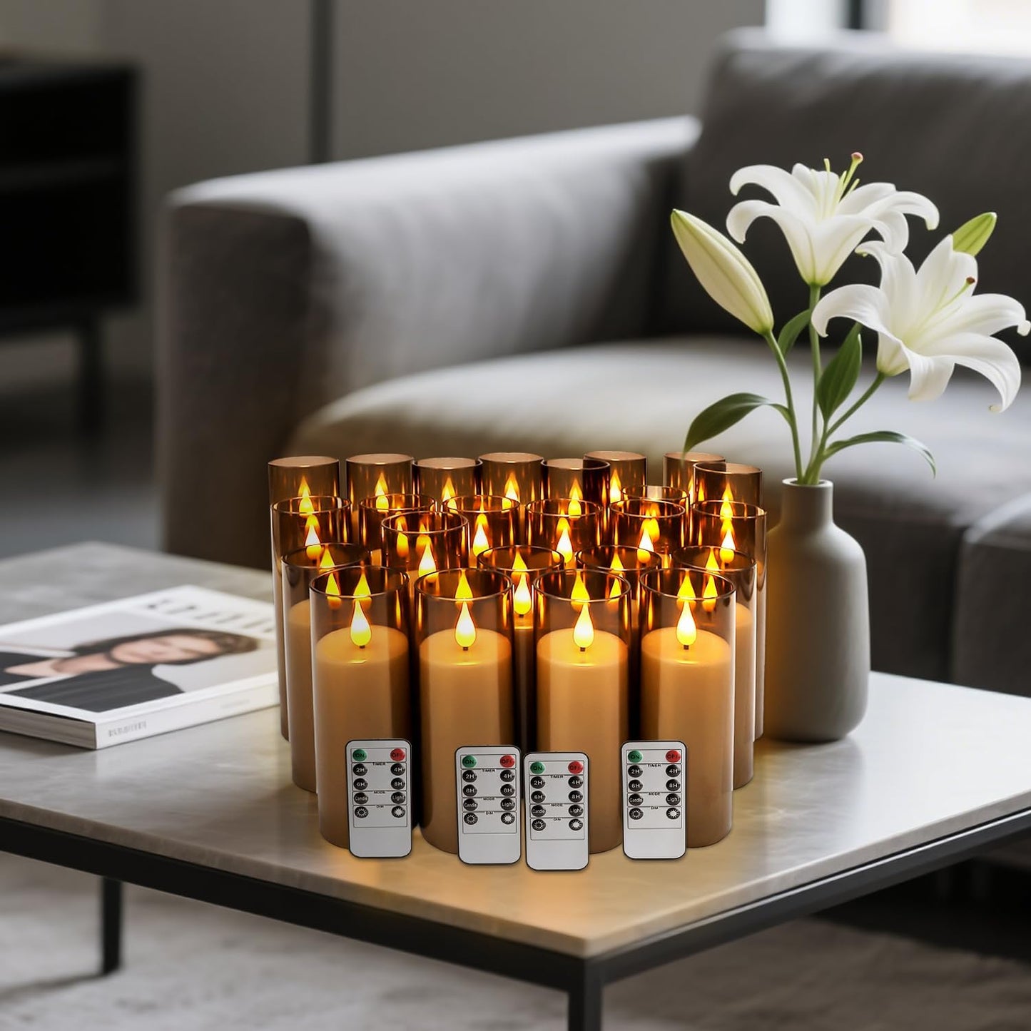 48- Pack of 3 Sizes of LED Flameless Candles.This Candle is Suitable for café, Fancy Restaurant, Bookstore and Other Scenes to Create a Relaxing and Romantic Atmosphere.