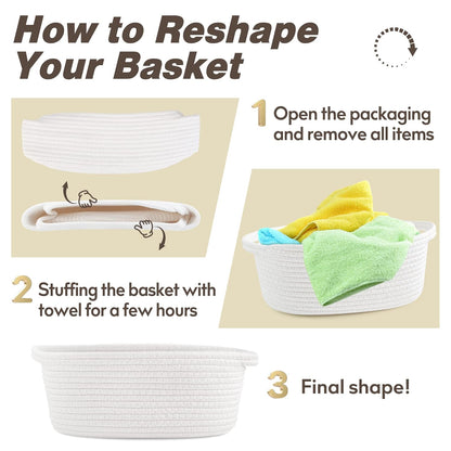 Pro Goleem Small Woven Basket with Gift Bags and Ribbons Durable Baskets for Mothers Day Gifts Empty Small Rope Basket for Storage 12"X 8" X 5" Baby Toy Baskets with Handles, White