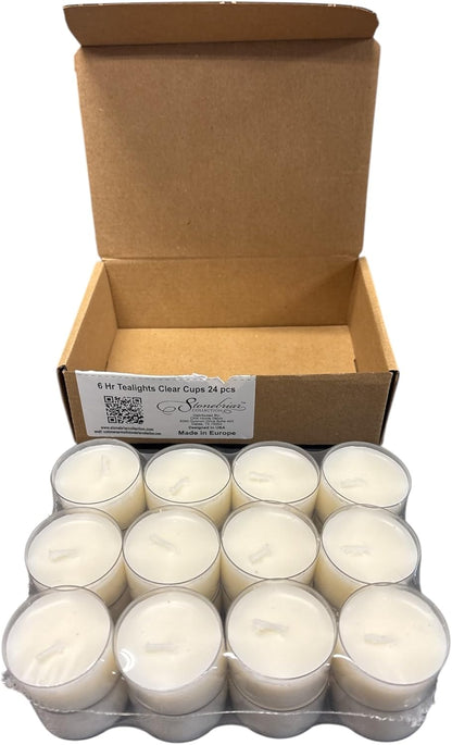 Stonebriar 96 Count White Unscented Smokeless Long Burning Clear Cup Tea Light Candles with 6 to 7 Hour Burn Time