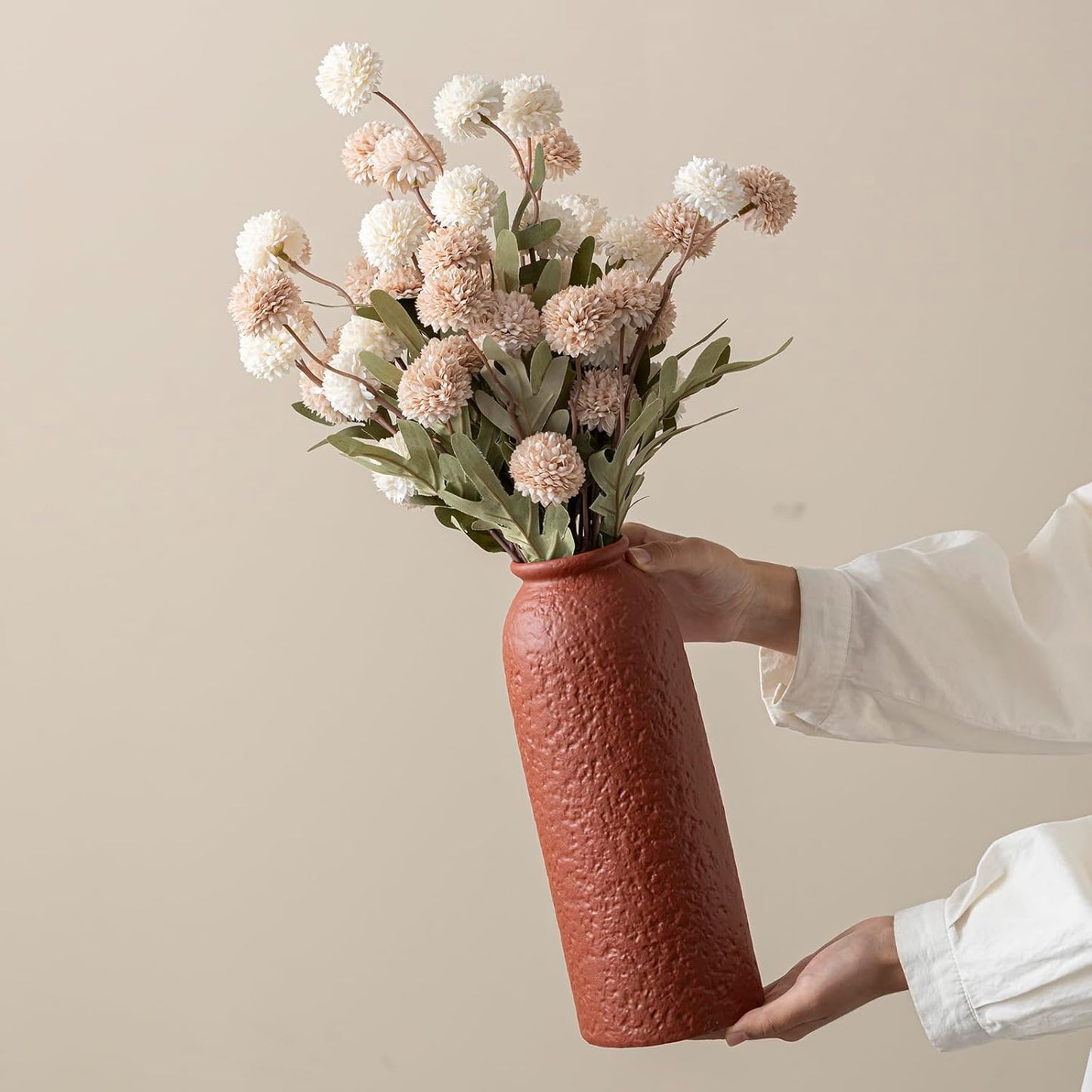10.4 inches Tall Decorative Ceramic Vase Set, 3 Pieces, Nordic Modern Boho Style, White, Modern Farmhouse for Home Decor (Coffee Mix)