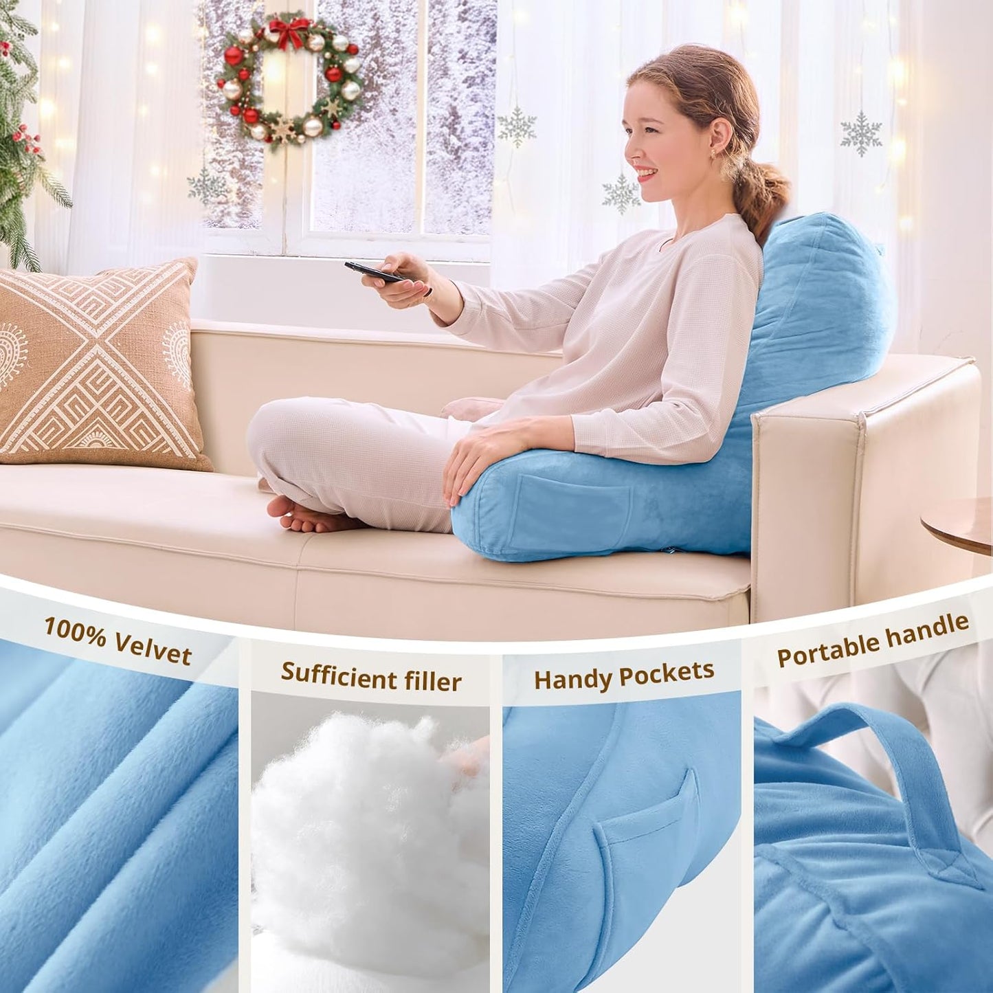 Sasttie Reading Pillows for Sitting in Bed Adult, Back Pillow Bed Sitting Up, Back-Rest Support Cushion for Sit Up on Couch, Sofa, and Floor, Dorm Essentials, Oeko-Tex Certified, Dark Grey