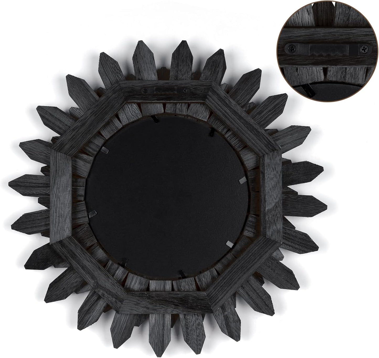 Honiway Wall Mirror Decorative 12 inch Rustic Wood Mirror Sunburst Boho Mirror for Entryway Bedroom Living Room Bathroom House Warming Gifts New Home Essential Carbonized Black