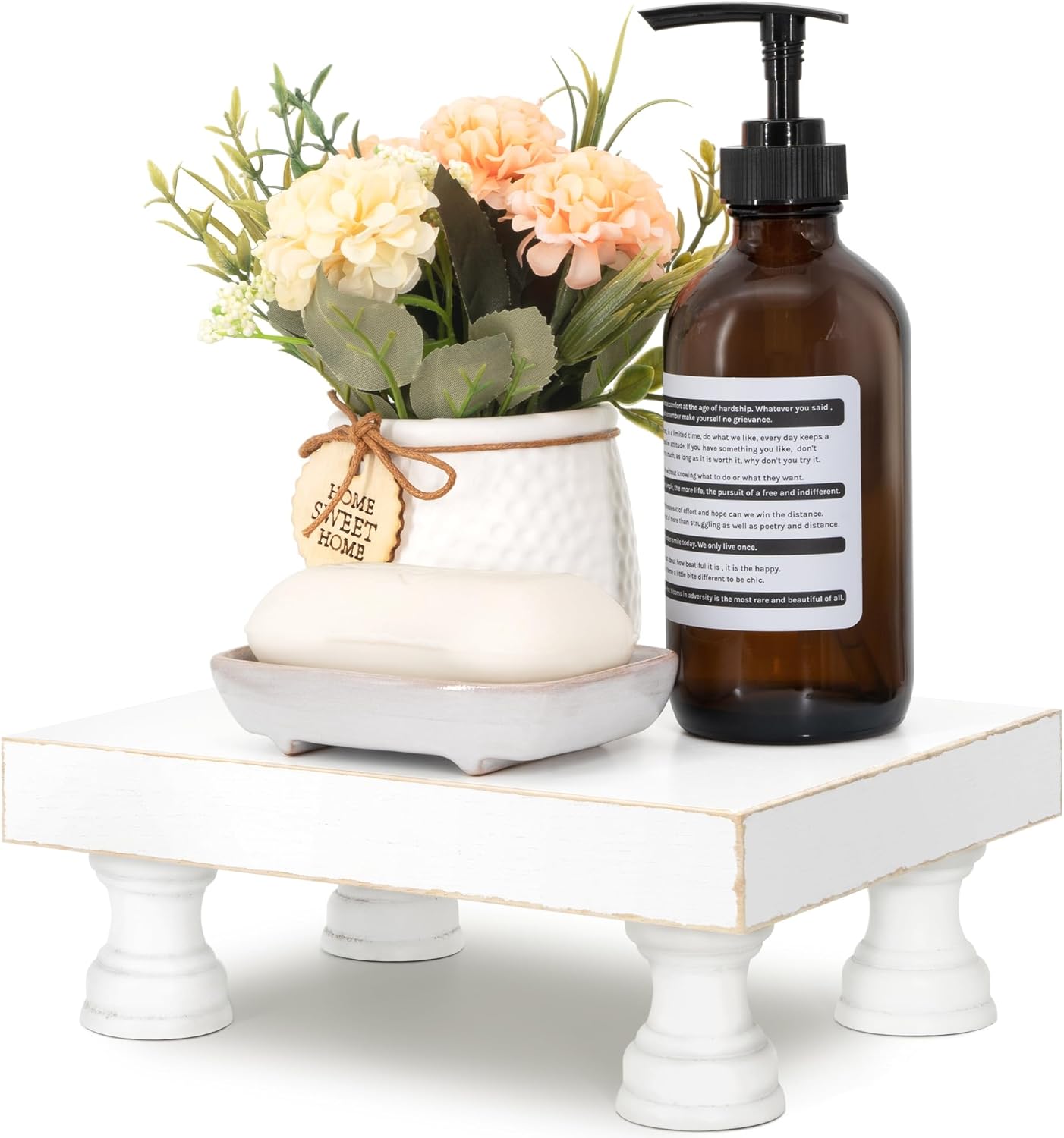 EOSAHR Farmhouse Riser for Room Decor : Decorative Pedestal Stand For Display Your Home Decorations and Uniquely Soap Stand - Rustic Bathroom Counter Tray and Kitchen Decor (Natural Wood)