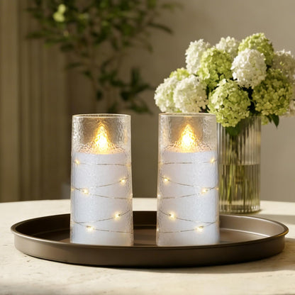 Homemory Flameless Candles with Embedded Star String Fairy Lights, Battery Operated Candles, LED Candle, Fake Candles with Remote Control and Timer for Halloween, Gray Acrylic, Set of 5(H4"5"6"8"8")