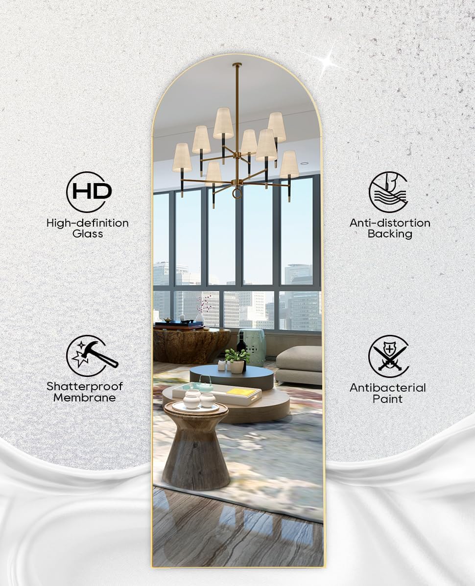 Mirror Full Length, 71"x26" Arched Full Length Mirror, Arch Mirror with Stand, Large Standing Mirrors, Oversized Full Body Mirrors with Aluminum Frame for Bedroom, Living Room (White)