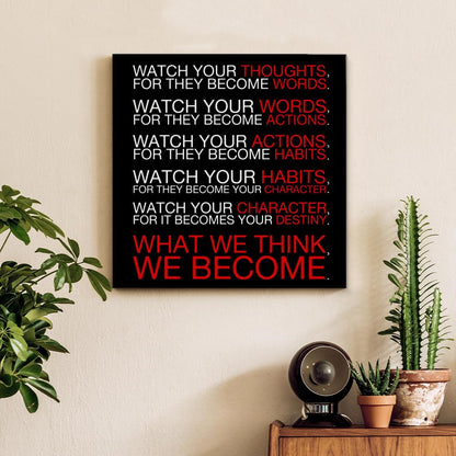 Inspirational Farmhouse Canvas Print Wall Art Decor One Small Positive Thought in the Morning Can Change Your Whole Day Sign Painting Plaque Rustic Home Decoration (8 X 8 Inches, Framed)