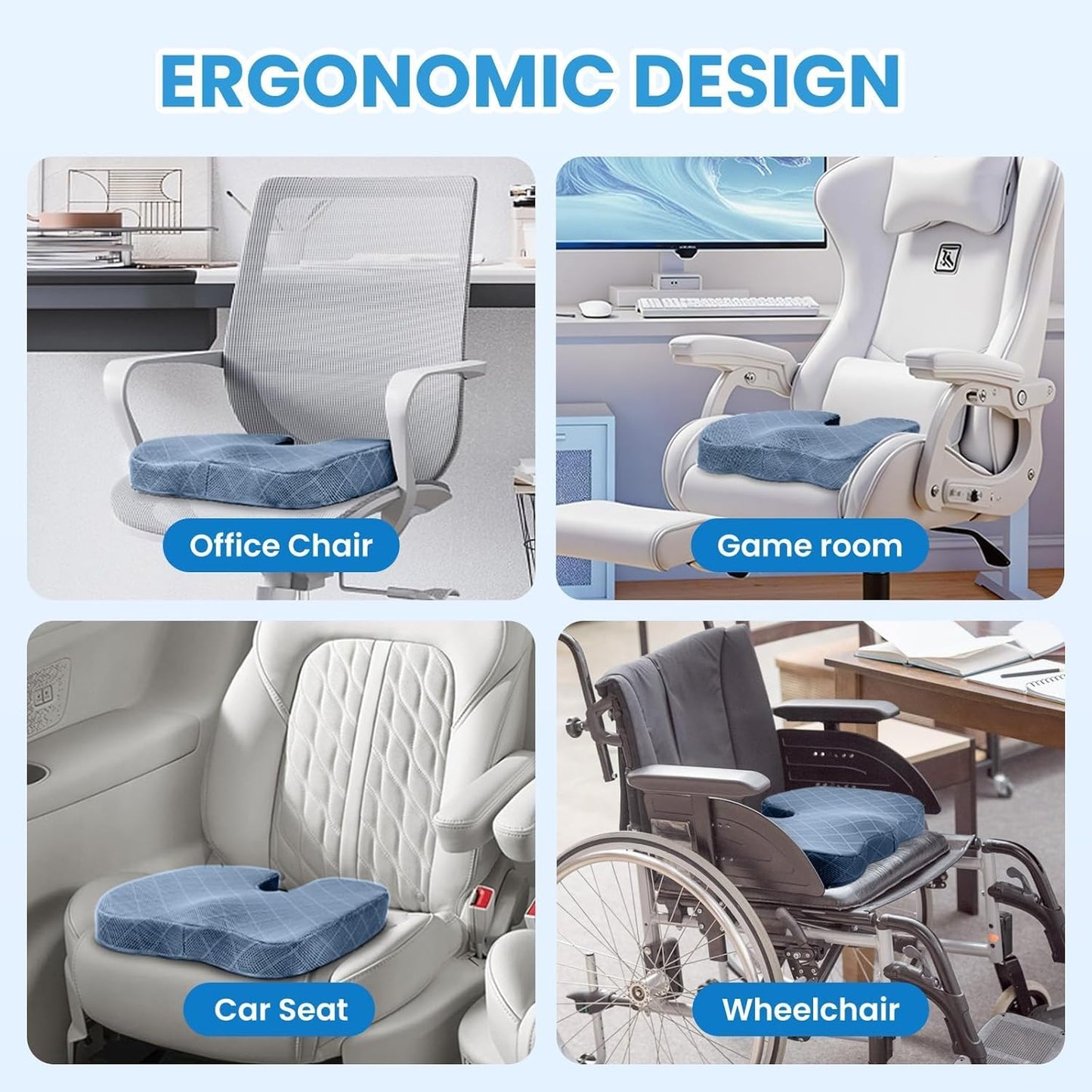 TushGuard Seat Cushion - Memory Foam Cushion for Office Chair, Car Seat, Airplane, Bleacher - Sciatica & Hip & Coccyx Pain Relief Desk Chair Cushion for Long Sitting Office Workers, Car Drivers