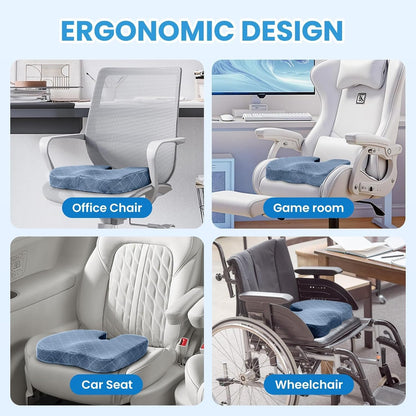 TushGuard Seat Cushion - Memory Foam Cushion for Office Chair, Car Seat, Airplane, Bleacher - Sciatica & Hip & Coccyx Pain Relief Desk Chair Cushion for Long Sitting Office Workers, Car Drivers