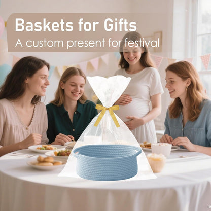 JMvicyroam Woven Basket,Small Rope Storage Bin with Handles & Ribbon Bag, Organizer for Shelves Closets,Gift Basket Empty for Birthday,Books,Dog Toys,White
