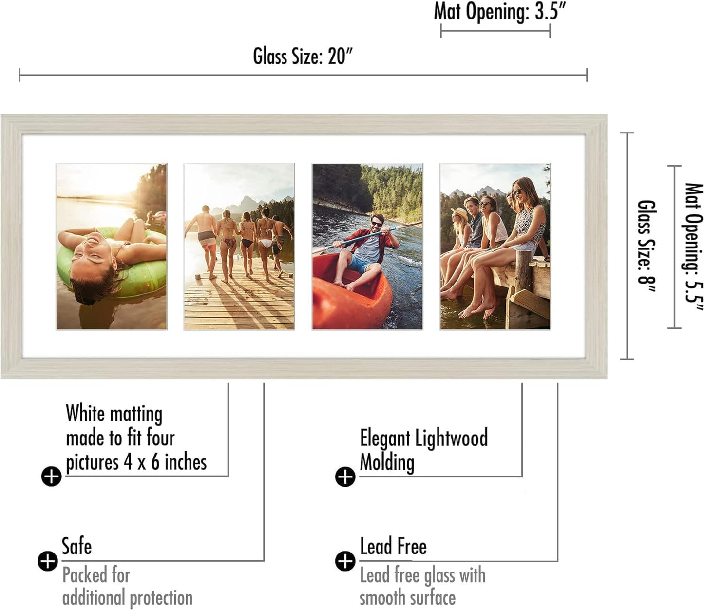 Americanflat 4x6 Collage Picture Frame with Shatter-Resistant Glass - Fits Five 4x6 Photos or Use as One 11x14 Picture Frame - Signature Collection - Collage Frames for Wall Display - Black