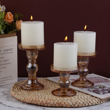 6-Piece Set of Glass Candlestick, Crystal Candlestick Holder Holder and Conical Candle, Christmas Candle Holder Decoration, Family Living Room Wedding Candle Holder (Clear 2sets)