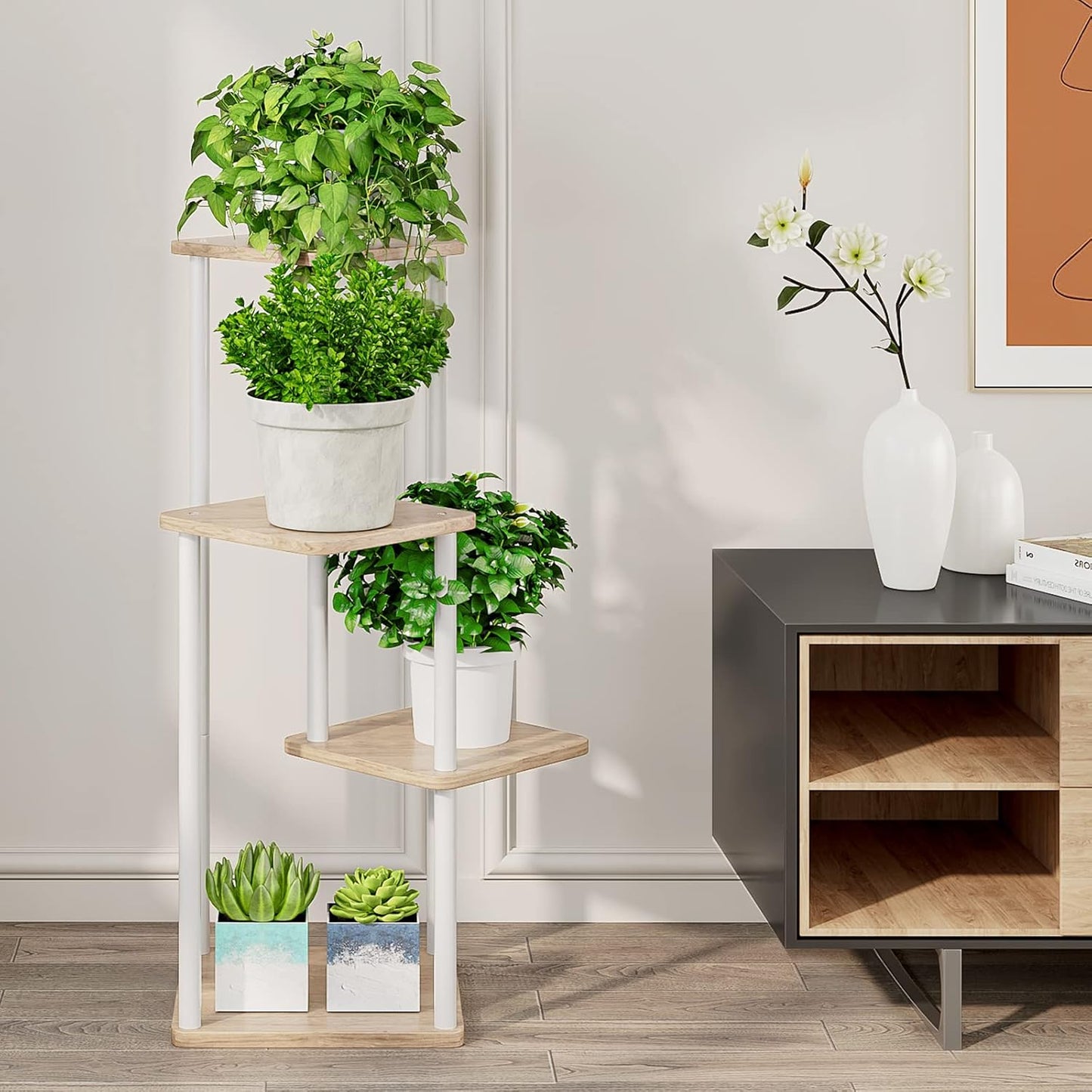AZERPIAN Plant Stand 5 Tier Indoor Metal Flower Shelf for Multiple Plants Corner Tall Flower Holders for Patio Garden Living Room Balcony Bedroom, Black (5 Tier-Black)