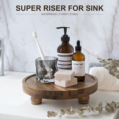 EOSAHR Farmhouse Pine Wood Riser for Home Decor – Round Pedestal Stand for Coffee Table & Kitchen Sink – Stylish Display Stand for Dish Soap Dispenser, Candles, Plants and Cupcakes (Green)
