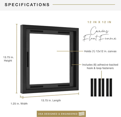 MCS Canvas Float Frames 8x10 Frame, Black Frame for Finished Canvases, Vertical & Horizontal Wall Hanging Frame with Adhesive for Canvas Paintings (1-Pack)