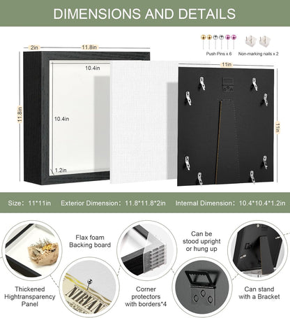 11x14 Shadow Box Display Case Picture Frame with Soft Linen Back, Large Deep Black Shadow Box 11x14 for Flowers Medal Display Case Jersey pet Graduation Memorabilia Baby Ltems Crafts Photos