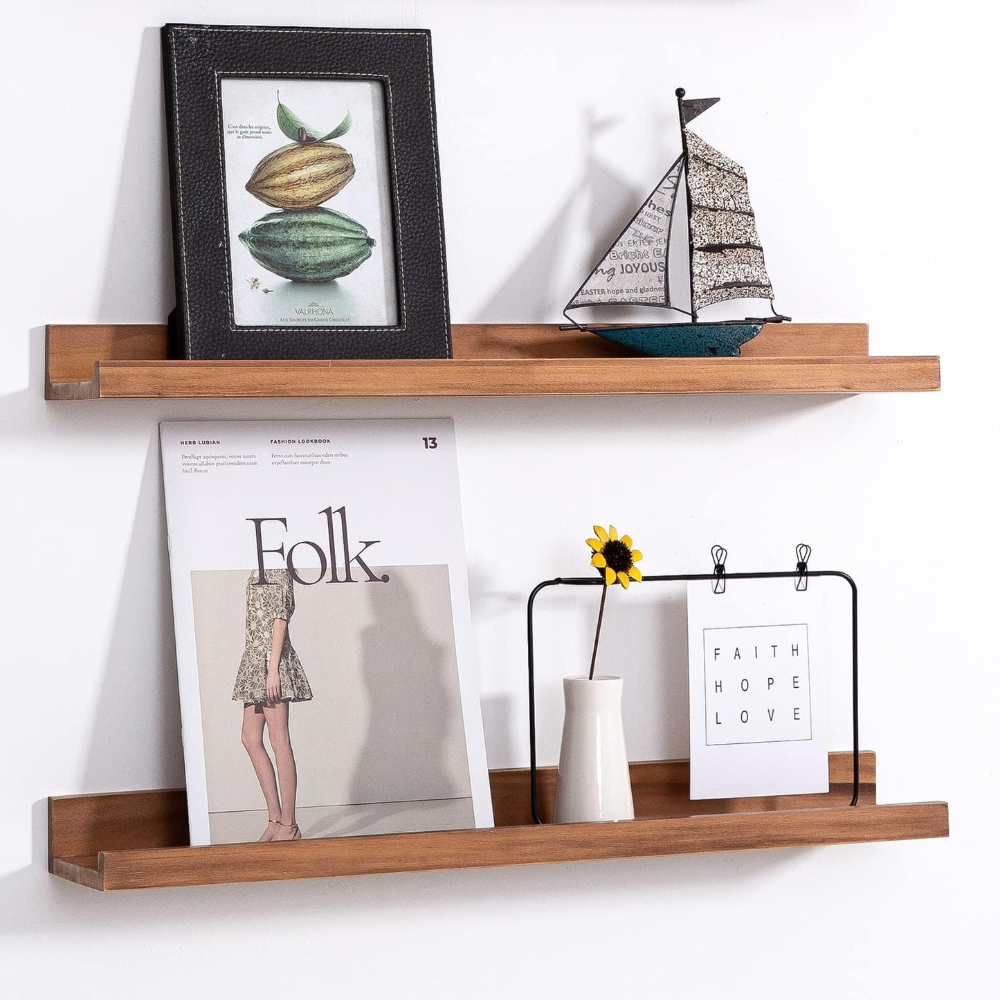 AZSKY Floating Shelves Wall Mounted Set of 2 Natural Wood Picture Shelves Wall Shelves for Bedroom Bathroom Living Room Kitchen Laundry Room Storage & Decoration 24 Inch