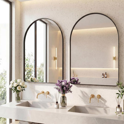 OLIXIS Arched Bathroom Mirror for Over Sink, 34x32 Inch Wall Mirror Arched Rounded Rectangle, Modern Wall Mount Vanity Mirror with Matte Metal Deep Framed, for Home Decor, Living Room, Black