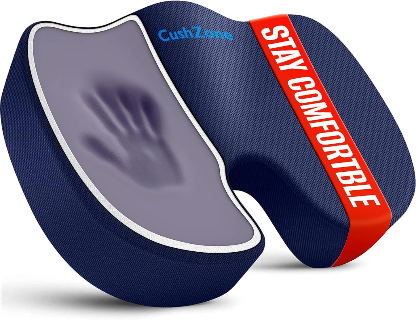 CushZone Seat Cushion - Memory Foam Office Chair Cushion for Sciatica, Tailbone & Back Pain Relief - Orthopedic Coccyx Pillow for Car, Airplane, Pregnancy & Long Sitting at Work, Black