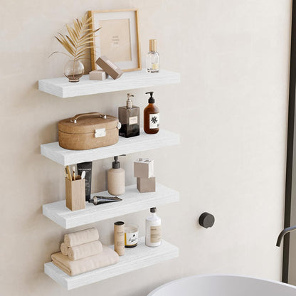 Fixwal Black Floating Shelves for Wall, Rustic Wood Shelves for Bathroom, Living Room, Bedroom and Kitchen, Wall Shelves for Storage, Books, Room Decor (Set of 4, 15.8 Inch)