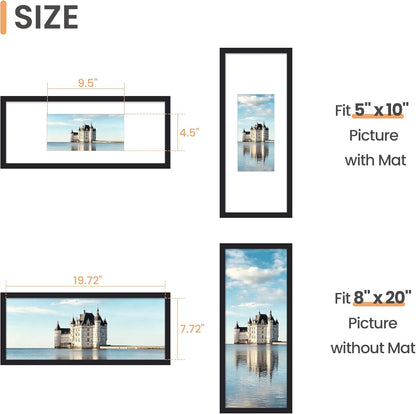 upsimples 8x10 Picture Frame, Display Pictures 5x7 with Mat or 8x10 Without Mat, Wall Hanging Photo Frame, Black, 1 Pack - Colors A