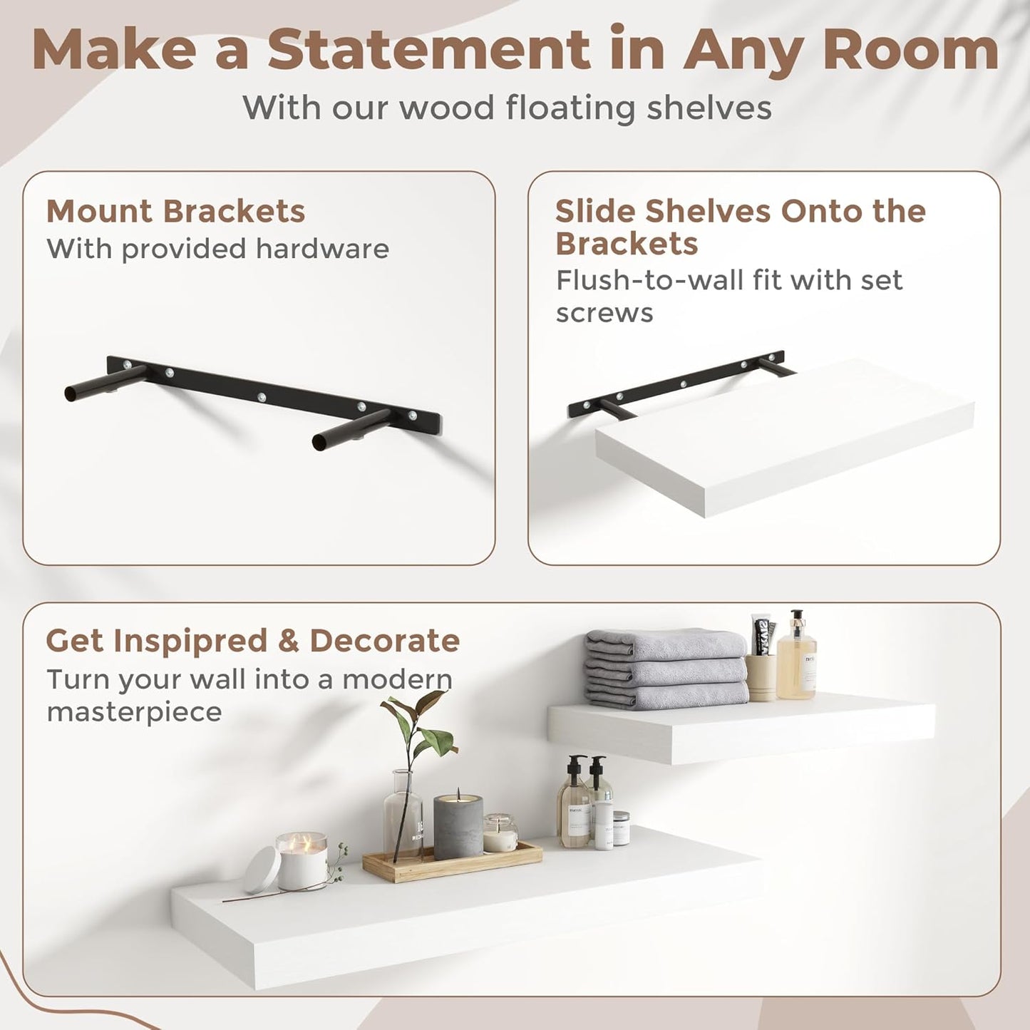 72 Inch Long Floating Shelves for Wall Set of 2, 12"D Wood Grain Bathroom Shelves with Invisible Brackets, Easy Install Engineered Wood Storage Shelves for Kitchen, Living Room, Bedroom, Black Finish