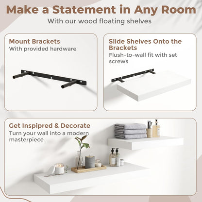 72 Inch Long Floating Shelves for Wall Set of 2, 12"D Wood Grain Bathroom Shelves with Invisible Brackets, Easy Install Engineered Wood Storage Shelves for Kitchen, Living Room, Bedroom, Black Finish