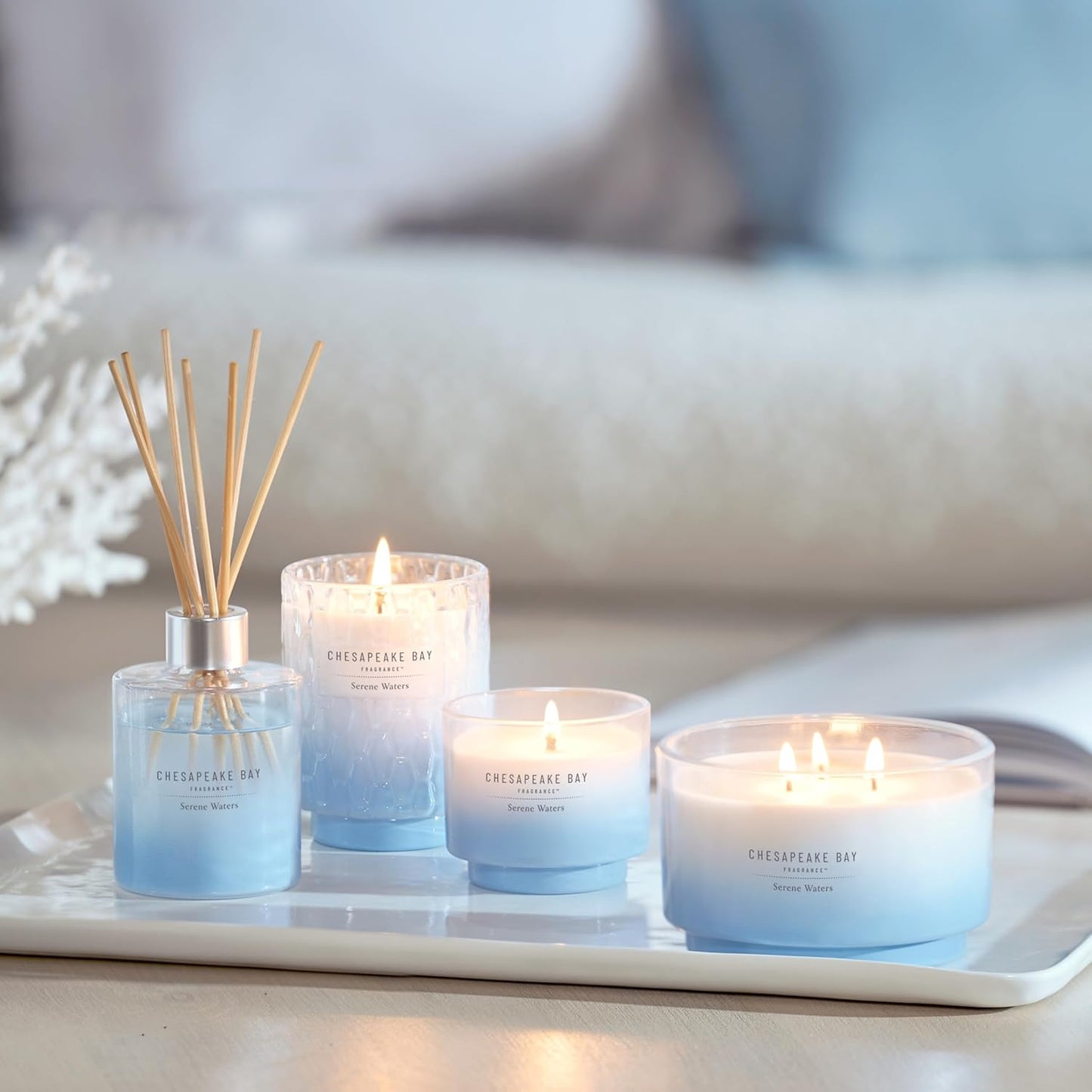 Chesapeake Bay, 11oz Marine Drift Scented Candle, Mood Evoking Fragrance, Textured Sea Glass-Inspired Jar, Premium Soy Blend Wax with Essential Oils, Coastal Fragrance for Home Décor or Gifting