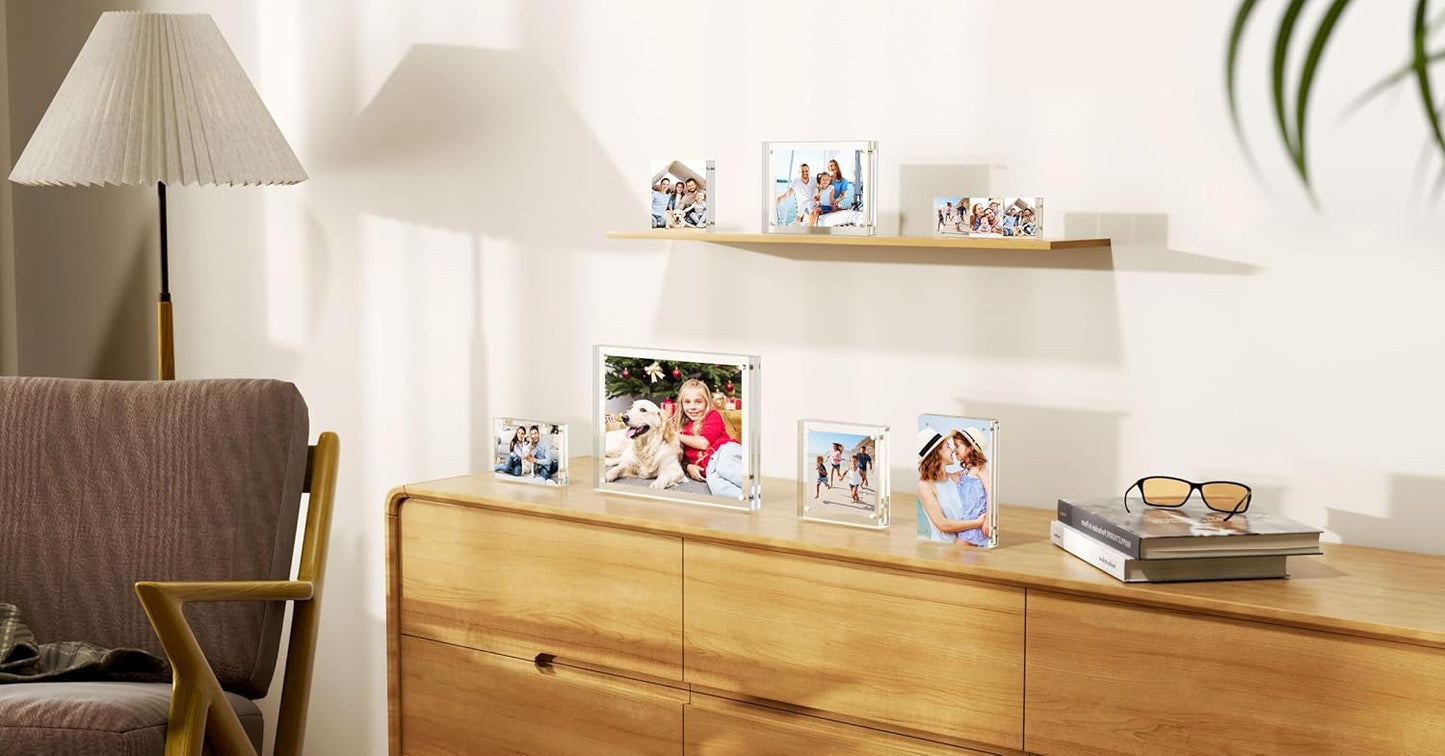 AITEE 4x6 Acrylic Picture Frames 3 Pack, 20% Thicker Block, Clear Picture Frames Freestanding Double Sided Magnetic Acrylic Lucite Frameless Transparent Square Frame Gift for Desktop Display