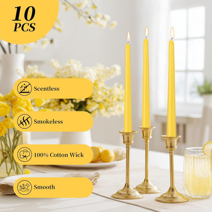 KONNI 0.87×10 Inch Ivory Taper Candles, Unscented and Smokeless Tall Candlesticks, 10 Pack Tapered Candles with Cotton Wicks, Long Burning, Ideal for Weddings, Dinner Parties, and Home Décor