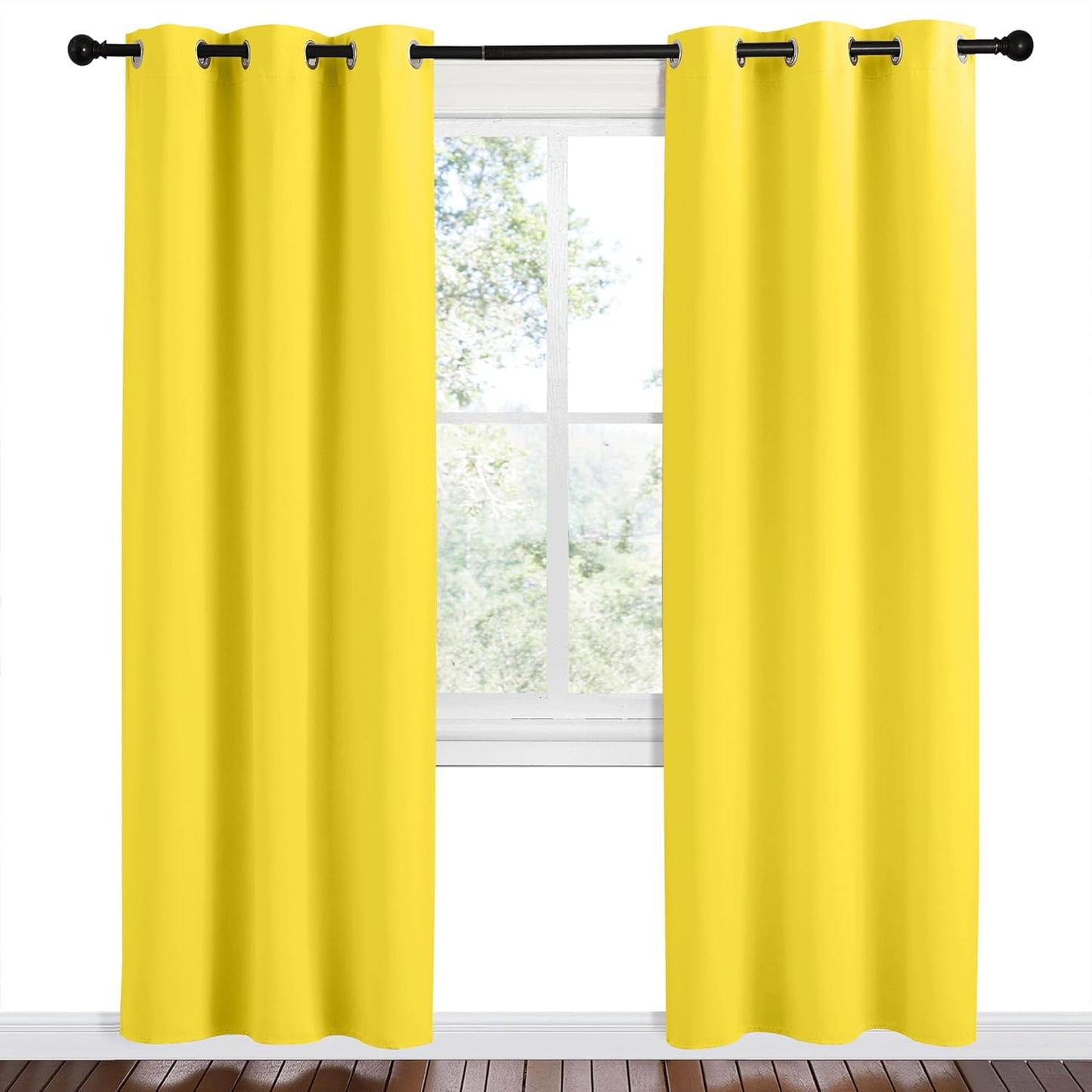 NICETOWN Halloween Pitch Black Solid Thermal Insulated Grommet Blackout Curtains/Drapes for Bedroom Window (2 Panels, 42 inches Wide by 63 inches Long, Black) - Colors C