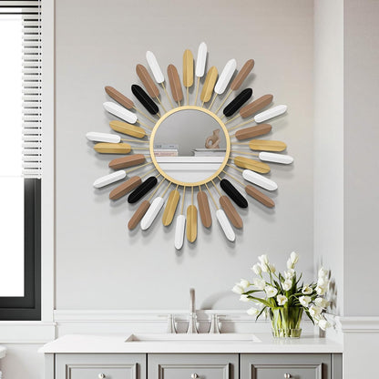 24" Gold Sunburst Decorative Wall Mirror – Handmade Flower Design, Luxury Round Accent Mirror Boho Wall Decor for Bedroom,Entryway, Dining Room & Kitchen