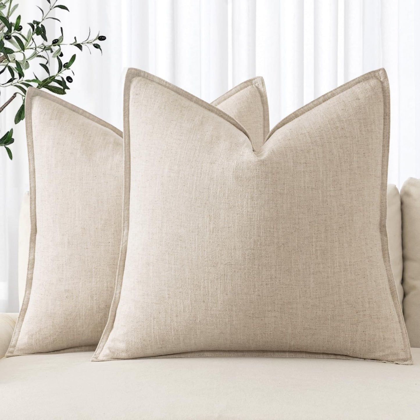MIULEE Decorative Linen Euro Sham Pillow Covers 26x26 Cream White Boho Farmhouse Neutral Couch Throw Pillows for Bed Pack of 2 Accent Modern Pillowcase Sofa Livingroom Home Decor