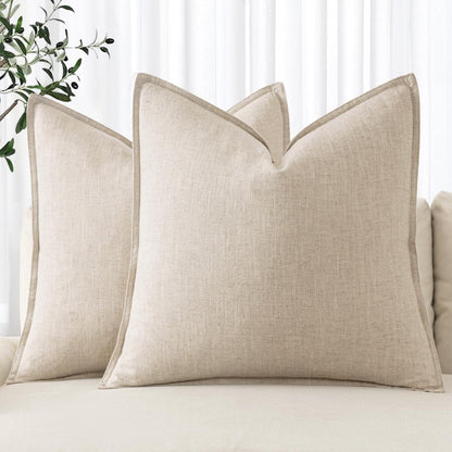 MIULEE Decorative Linen Euro Sham Pillow Covers 26x26 Cream White Boho Farmhouse Neutral Couch Throw Pillows for Bed Pack of 2 Accent Modern Pillowcase Sofa Livingroom Home Decor