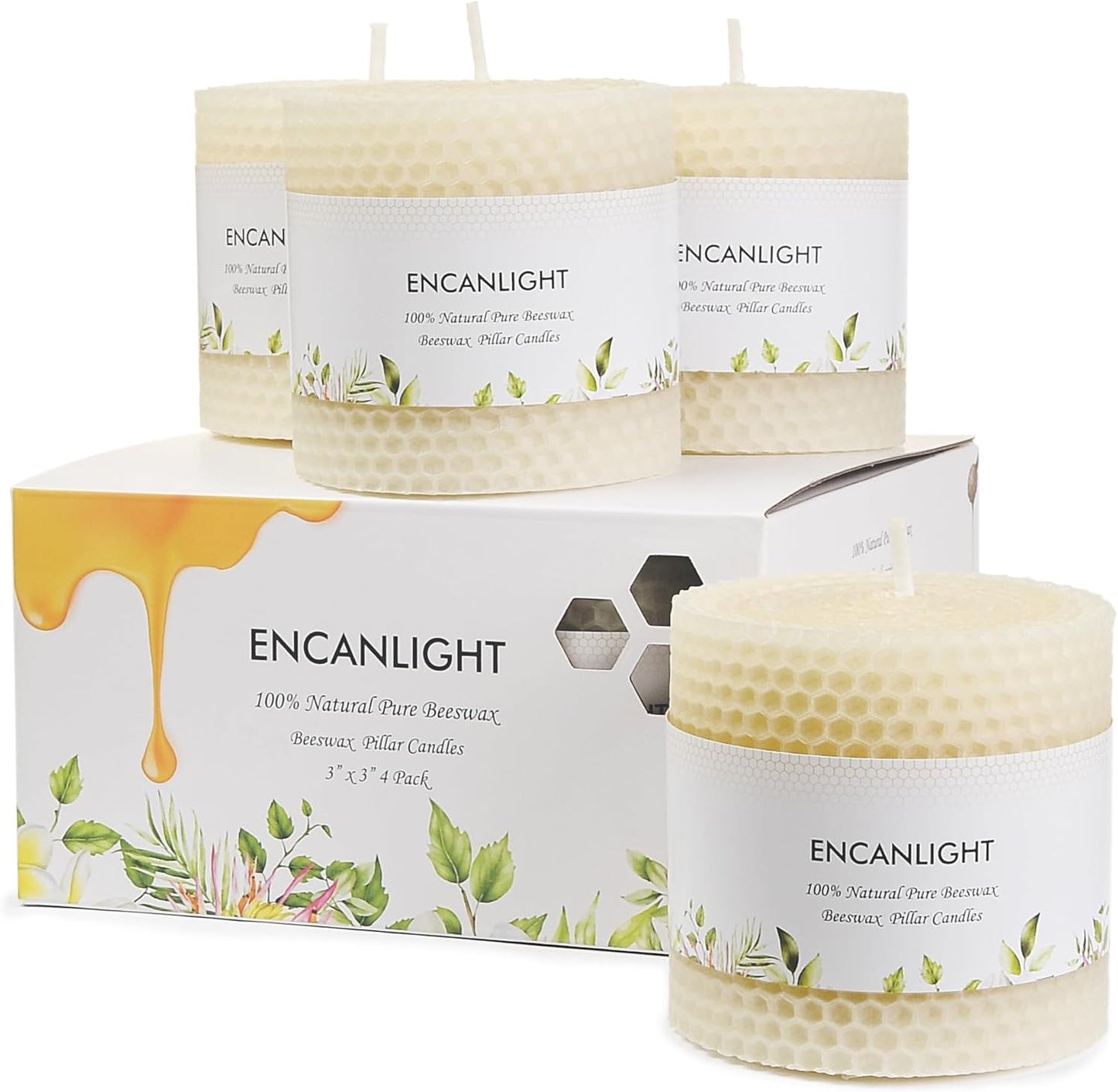White Roll 2packs Bee swaxs Pillar Candles,Honeycamb Pillar Candle Set of 2 - Dripless and Smokeless,Approx 30 Hours Hurn for Home Decor,Party Wedding, Dinner
