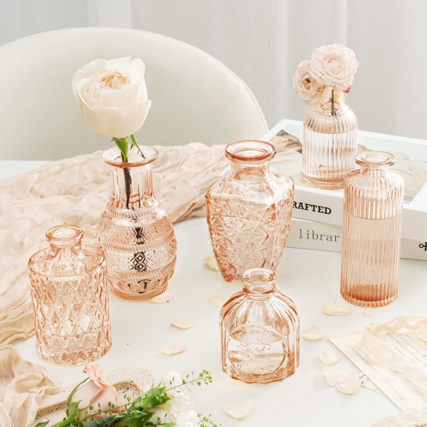 Clear Glass Bud Vase Set of 12 Pcs,Small Bud Vases in Bulk,Glass Crystal Flower Vases Table Centerpieces for Party Event Wedding Decor Baby Shower Decorations (Clear, 12 Pcs)